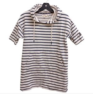 Barbour Navy and White Striped Hooded Renishaw Sweat Dress Size 8